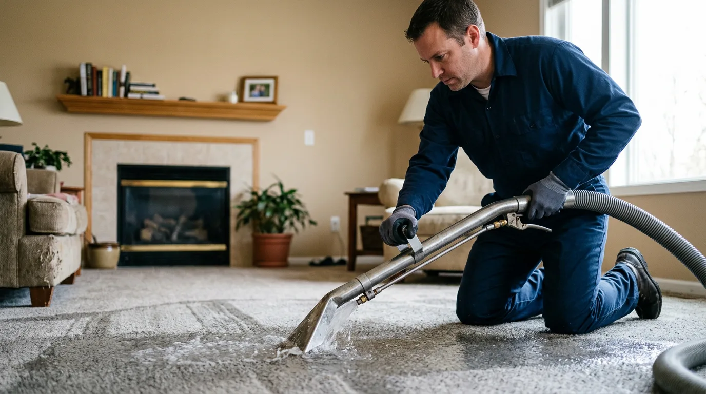 Water damage restoration technician working near Hermitage, MO